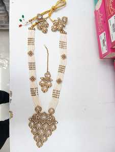 Fleur indienne fantaisie traditionnelle Motipearl & Kundan Long Mala ton or Kundan perle Long collier avec boucles d'oreilles assorties ensemble femmes - Product Image 2