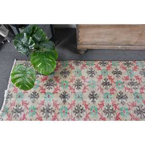 Alfombra turca Vintage de 4 pies, 6 pulgadas x 7 pies, 9 pulgadas, lana verde blanca, tejido plano, patrón de retazos, alfombra de sala de estar, látex para decoraciones - Product Image 5