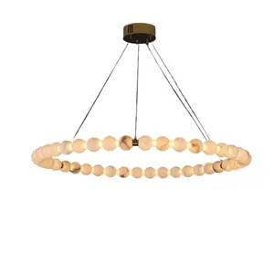 Lámpara de Araña Moderna de Cristal TesseraStone, Luz Blanca Cálida de 3000K, Cobre y Mármol, LED Integrado, 220V, Colgante de Forma Ovalada, Iluminación para el Hogar - Product Image 2