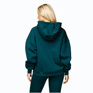 Sudadera con Capucha Extra Grande para Mujer, Corte Holgado, 80% Algodón, 20% Poliéster, Diseño Lineal Arqueado, Color Verde Zinc - Product Image 2