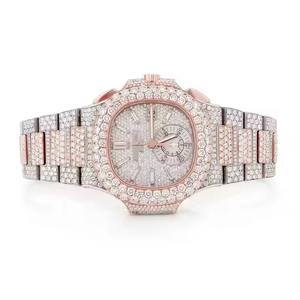 Montre en diamant Moissanite haute brillance Design épais avec fenêtre à cadran en verre réglable de 20mm - Product Image 1