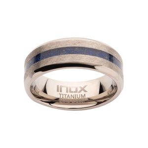 Matte Finish Comfort Fit <b>Ring</b> <b>Lapis</b> <b>Lazuli</b> Stone Inlay Titanium Stainless Steel Trendy Titanium Ovale Cut Diamond for Weddings - Product Image 1