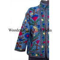 Chaqueta de algodón ecológico acolchada de punto para mujer, estilo étnico, cuello redondo, manga larga, diseño Suzani a rayas, venta al por mayor, invierno