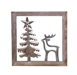 Arbre de Noël en fonte d'aluminium de meilleure qualité et cerf argenté dans un cadre en bois Cadeaux décoratifs de table de Noël - Product Image 1