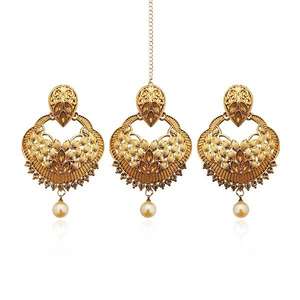 Kriaa Gold Plated Austrian Stone Earrings with Maang Tikka <b>Fine</b> <b>Jewelry</b> <b>Set</b> 1309525 - Product Image 1