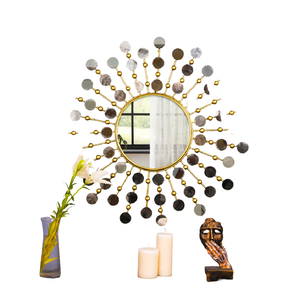 Lujo de metal redondeado multicolor acabado con diseño de piedra arte de la pared último diseño espejo montado en la pared para el hogar y la decoración del hotel - Product Image 3