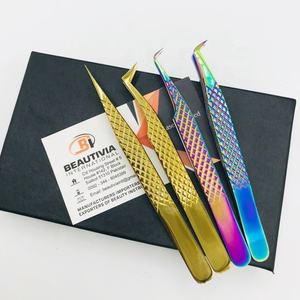 Profesional oro Arco Iris Plasma volumen sostenible extensiones de pestañas pinzas punta puntiaguda tipo acero inoxidable - Product Image 1