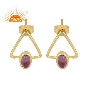 Pendientes colgantes triangulares de piedras preciosas de amatista Natural chapados en oro de 18 quilates de Plata de Ley 925, joyería personalizada para mujer, regalo para ella - Product Image 1