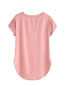 Personnalisé en gros femmes t-shirts à longue queue col rond manches courtes logo personnalisé imprimé couleur rose - Product Image 2