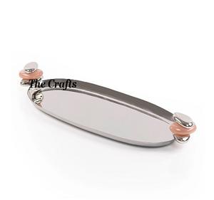 Plateau de service en acier inoxydable avec poignées en résine, design fantastique, plateau de service pour aliments, forme ovale, ustensiles de cuisine, plateau de petit-déjeuner - Product Image 1