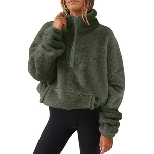 Sweat-shirt en molleton sherpa à fermeture éclair quart de tour avec poche kangourou pour femme, broderie personnalisée de logo premium - Product Image 4