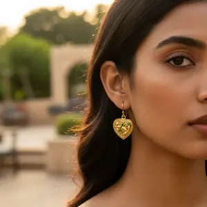 ต่างหูรูปหัวใจชุบทองประดับพลอยสีเขียวสำหรับผู้หญิง สไตล์ศาสนาและทันสมัย เหมาะสำหรับงานปาร์ตี้ - Product Image 3