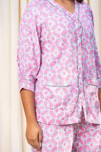 <b>Women's</b> Gorgeous Pink Collection Plus Size Summer Night Suit Three-Quarter Sleeve Printed 2-Piece Dress Woven <b>Cloth</b> - Product Image 2