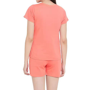 Ensemble décontracté en toile pour femme, 100 % personnalisé, au-dessus du genou, avec logo personnalisé, 2 pièces, manches courtes, couleur unie, écologique, service OEM - Product Image 5