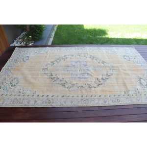 Alfombra Grande Vintage, Alfombra Turca de 5,2x8,9 pies, Alfombra de Lana Azul Ombré - Product Image 3