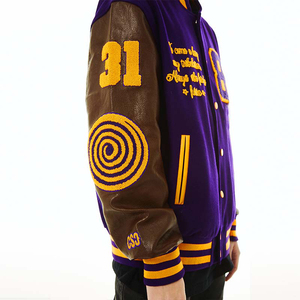 Veste universitaire de baseball avec manches entièrement en cuir, broderie chenille personnalisée pour hommes, veste décontractée tissée d'hiver - Product Image 3