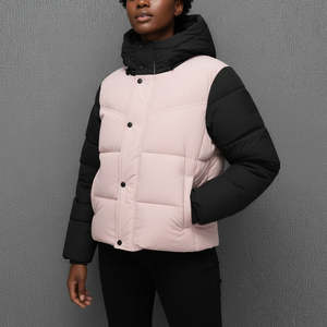 OEM New Arrival <b>Plain</b> <b>Pink</b> Black Color Women's Puffer Jackets Breathable Fabric Thick Warm Zipper Style Hooded Bubble Jackets - Product Image 4