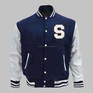 แจ็คเก็ตเบสบอลแขนหนังวัวสำหรับผู้ชายเสื้อโค้ทผ้าขนแกะสไตล์มหาลัยสำหรับผู้ชายเสื้อแจ็กเก็ตกันปักลายตัวอักษร - Product Image 3