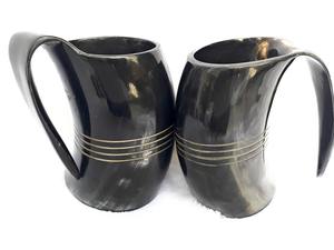 Antiguo personalizado de buena calidad hecho a mano Natural beber cuerno taza vikingo tallado cuerno jarra tazas curvas India pulido - Product Image 3