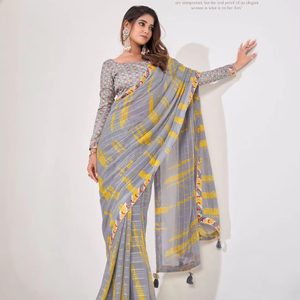 Saree fantaisie ethnique de mariage traditionnel de créateur Saree de fête en Georgette douce Saree en soie - Product Image 1