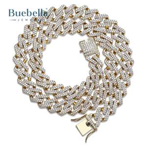 14K chapado en oro blanco 925 Plata moissanita diamante 13mm Baguette G-link cadena cubana para hombres - Product Image 2