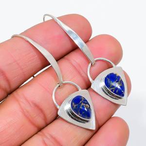 Pendientes colgantes de cobre y lapislázuli, plata de ley 925, joyería de piedras preciosas hecha a mano, regalo de lujo para mujer - Product Image 6