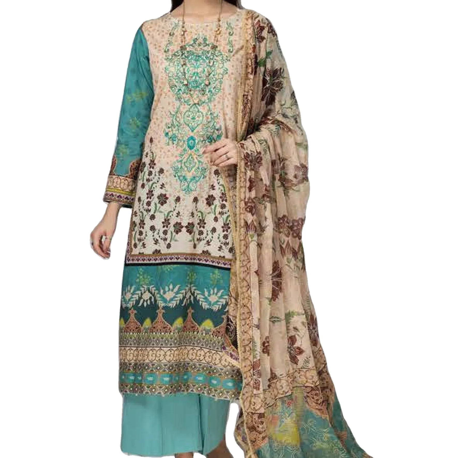 우아한 새로운 인도 파키스탄 잔디 드레스 뜨거운 판매 준비 3 조각 전체 소매 salwar kameez