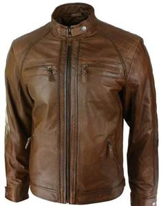 High Street 100% chaqueta de cuero genuino Slim Fit transpirable Viscos forro de satén cierre de cremallera cuello alto chaqueta de invierno - Product Image 6