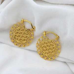 Pendientes colgantes de mandala con flor de Latón chapado en oro de 18 quilates al por mayor, joyería colgante Bohemia, accesorios de moda étnicos hechos a mano Unisex - Product Image 6