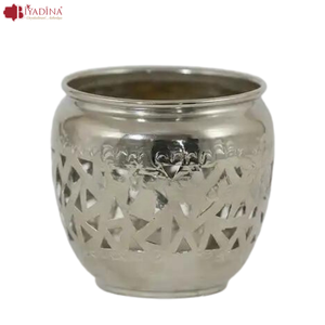 Bougeoir marocain fait à la main, bocaux de bougie en métal artisanal-métal doré ou argenté - Product Image 2