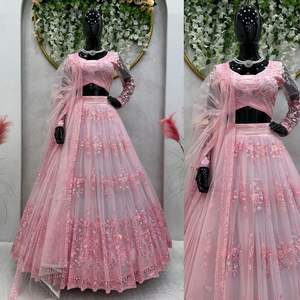 Lehenga Choli Tradicional para Fiestas, Tela de Red Suave con Hilo y Lentejuelas, Tallas hasta 44, Secado Rápido, Interior Acolchado - Product Image 4