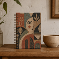 Carnet à spirale LABON personnalisé avec couverture en tissu tissé, reliure dorée, pages à motifs géométriques et artistiques