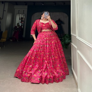 Festival Wear Tussr Silk With Floral Print And <b>Gota</b> Patti Work Lehenga Choli Manufacturer And Supplier From Surat - Product Image 1