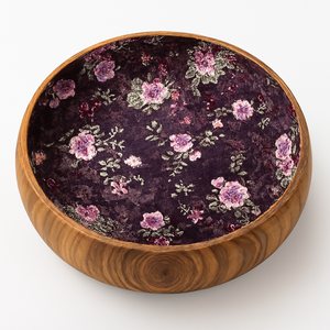 Cuenco de madera negro con diseño floral blanco Contraste en negrita Cocina artesanal hecha a mano y Plato decorativo para servir comedor - Product Image 5