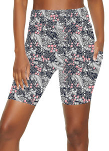 Pantalon court de haute qualité pour femmes Double face solide fleur tropicale imprimé décontracté hiver poche Shorts avec conception cousue - Product Image 6