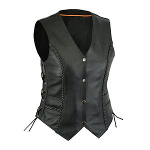 Chaleco de mujer de alta calidad motocicleta moda cuero genuino chaleco al por mayor cuero hecho a medida cuero de vaca - Product Image 1