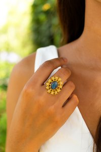 Pierre précieuse Labradorite faite à la main avec zircon cubique Floral plaqué or Designer déclaration bague Boho bijoux pour femmes - Product Image 2