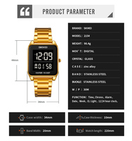 Herren Digital-Sportuhr - Luxuriöse Quadratische Edelstahl-Armbanduhr 3Bar Wasserdicht mit Alarm SKMEI 2154 Chronograph