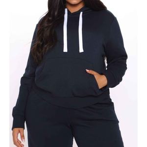 Ensemble de survêtement minimaliste 100% coton pour femmes sweat à capuche surdimensionné décontracté avec joggers de coupe décontractée pour Streetwear - Product Image 4