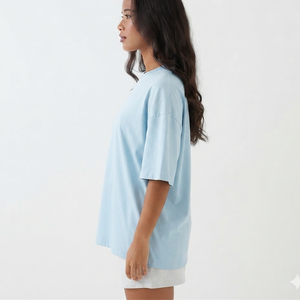 Camiseta Personalizada con Logotipo, Cuello Redondo, Manga Corta, 100% Algodón, 210 GSM, Hombros Caídos, para Mujer, Color Azul Claro - Product Image 3
