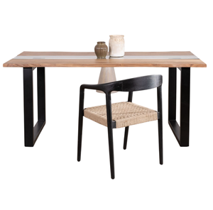 Table à manger moderne de style industriel avec 3 combinaisons de métal, verre et bois avec finition naturelle pour la maison et le restaurant - Product Image 3