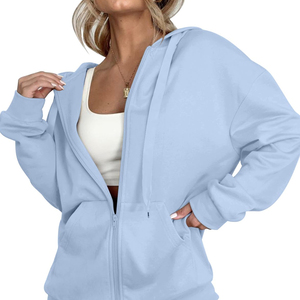 Sweats à capuche oversize à épaules tombantes en molleton de coton pour filles, 100% coton, impression personnalisée, sweats à capuche à fermeture éclair pour femmes, OEM - Product Image 6