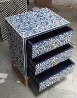 Tabourets et poufs modernes bleus et blancs en os incrusté, à motifs floraux, pour chambre et appartement, écologiques