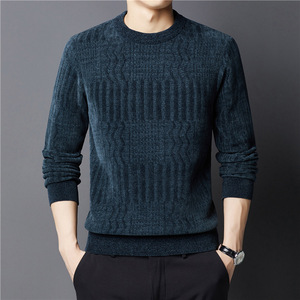 Suéter jacquard con logotipo personalizado OEM para hombres de mediana edad 2024 invierno nuevo estilo cuello redondo más suéter grueso de terciopelo - Product Image 6