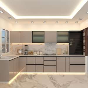 High Glossy PET Laminate Frameless <b>Wooden</b> Kitchen <b>Cabinets</b> Unit Home Furniture European Style Slab Door Design for Wholesale - Product Image 2