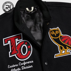 Veste universitaire en laine mélangée personnalisée, col montant, vente en gros, fabricant OEM, veste de haute qualité, broderie, patch en chenille - Product Image 3