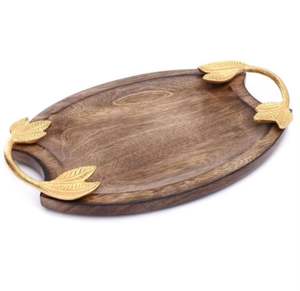 Bandeja o plato de madera decorativo de Navidad con asa en forma ovalada para decoración de bodas - Product Image 1