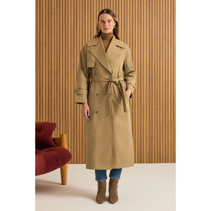 Manteau Trench Coupe-Vent en Vison Double Boutonnage Automne avec Ceinture et Imprimé, Style Élégant, Col Cranté, Manches Longues, Couleur Visa - Product Image 2