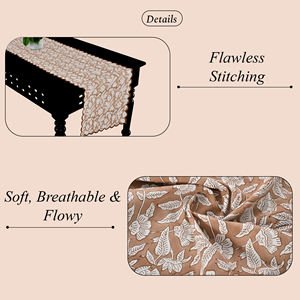 Camino de Mesa de Algodón Estampado a Mano con Diseño Floral Marrón Roble de Alta Calidad, Bordado Festivo, Reutilizable para Cocina - Product Image 4