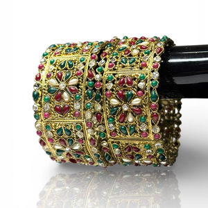 Traditional <b>Gold</b> <b>Plated</b> Geometric Trendy Multi-Color Stone <b>Bangles</b> Bridal & Anniversary Wear Jewellery for Global Export - Product Image 3